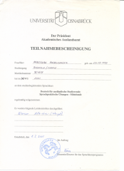 2001 Zaświadczenie ukończenia kursu języka niemieckiego - ćwiczenia językowe, poziom średniozaawansowany