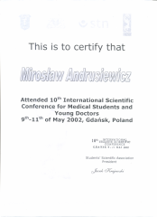 2002 Zaświadczenie uczestnictwa w Konferencji studenckiej