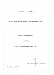 2007 Indywidualna nagroda naukowa Rektora UMP