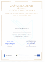 2011 Studia podyplomowe - Menadżer projektu B+R