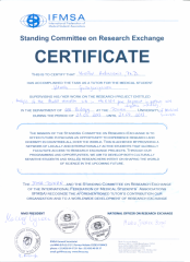 2013  Certyfikat opiekuna studenta w ramach współpracy z International Fedreation of Medical Students' Associacion