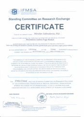 2014  Certyfikat opiekuna studenta w ramach współpracy z International Fedreation of Medical Students' Associacion