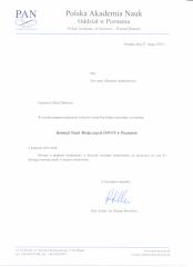 2015 Zaświadczenie o przyjęciu w poczet członków Komisji Nauk Medycznych Polskiej Akademii Nauk