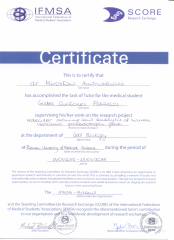 2015 Certyfikat opiekuna studenta w ramach współpracy z International Fedreation of Medical Students' Associacion