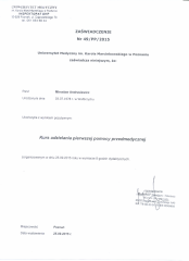 2015 Zaświadczenie ukończenia kursu pierwszej pomocy przedmedycznej