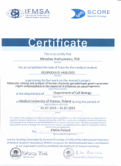 2015 Certyfikat opiekuna studenta w ramach współpracy z International Fedreation of Medical Students' Associacion