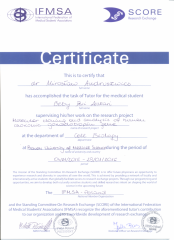 2016 Certyfikat opiekuna studenta w ramach współpracy z International Fedreation of Medical Students' Associacion